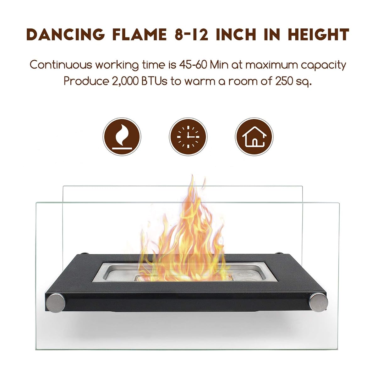 BRIAN & DANY Tabletop Fire Pit Portable Rectangle Ethanol Fireplace with 2 Glass Panels