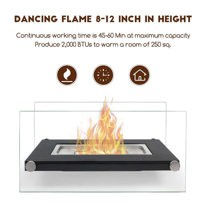 BRIAN & DANY Tabletop Fire Pit Portable Rectangle Ethanol Fireplace with 2 Glass Panels