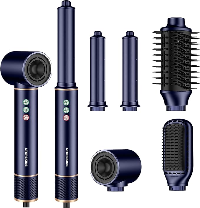 5-in-1 Atopskins Air Styler with Ionic Technology, Lightweight Hair Dryer, Curling Iron and Volume Brush