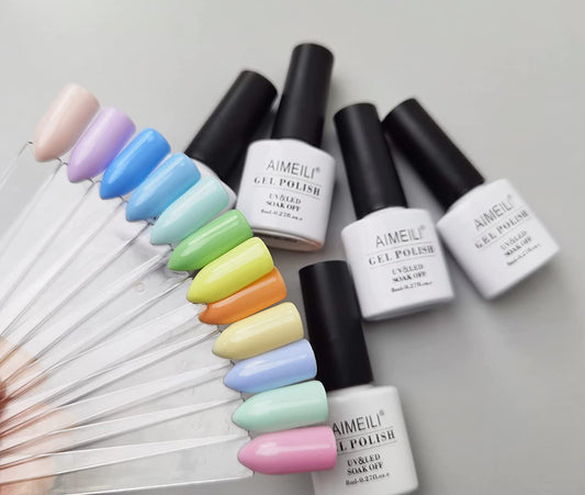 12-Color Summer Pastel Gel Nail Polish Kit 8ml Each