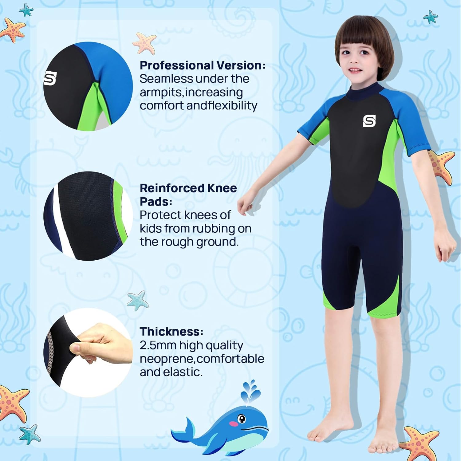 Summshall Kids 2mm Ultra Elastic Neoprene Full-Body Wetsuit