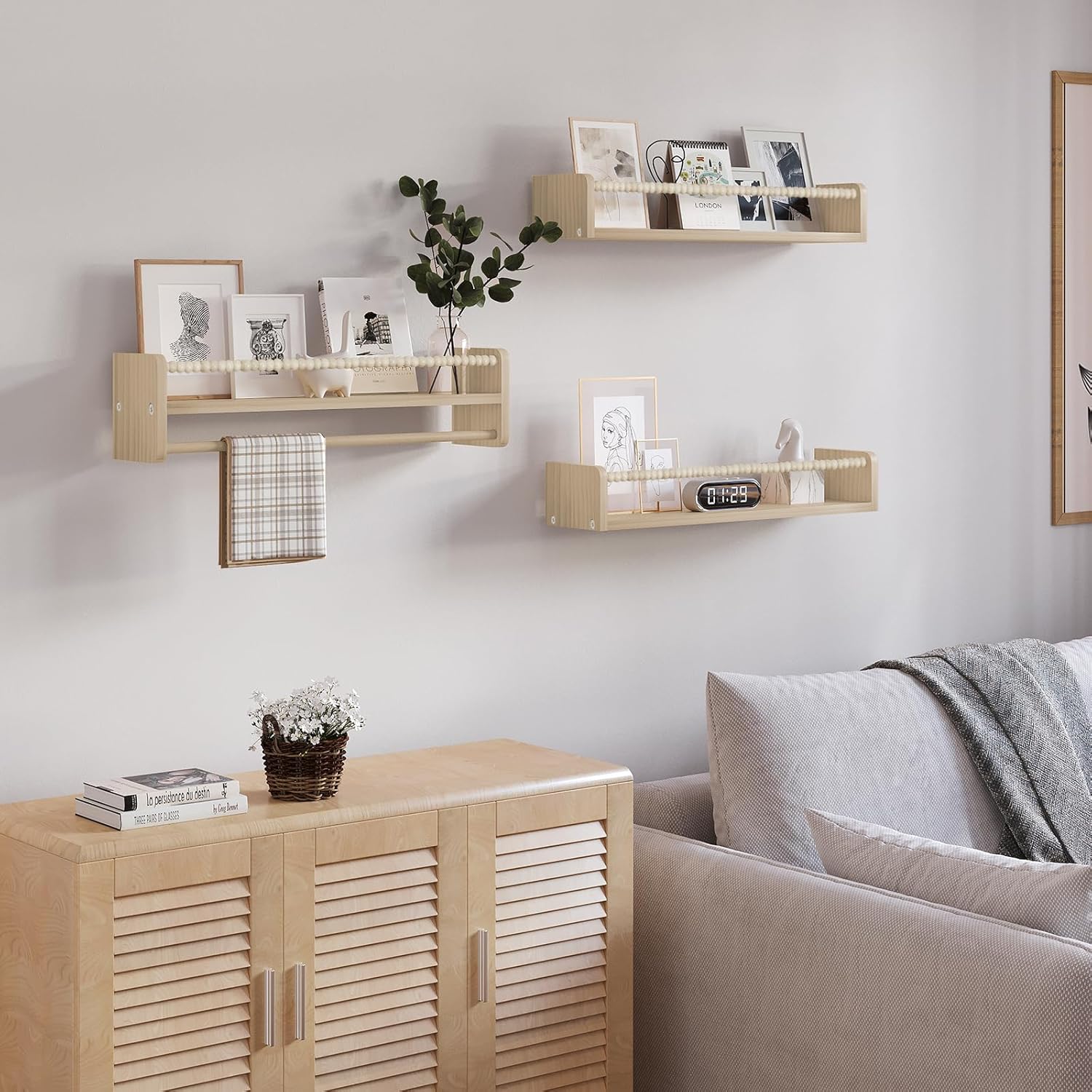 WOLTU 3‑Piece Solid Wood Children’s Floating Bookcase Set