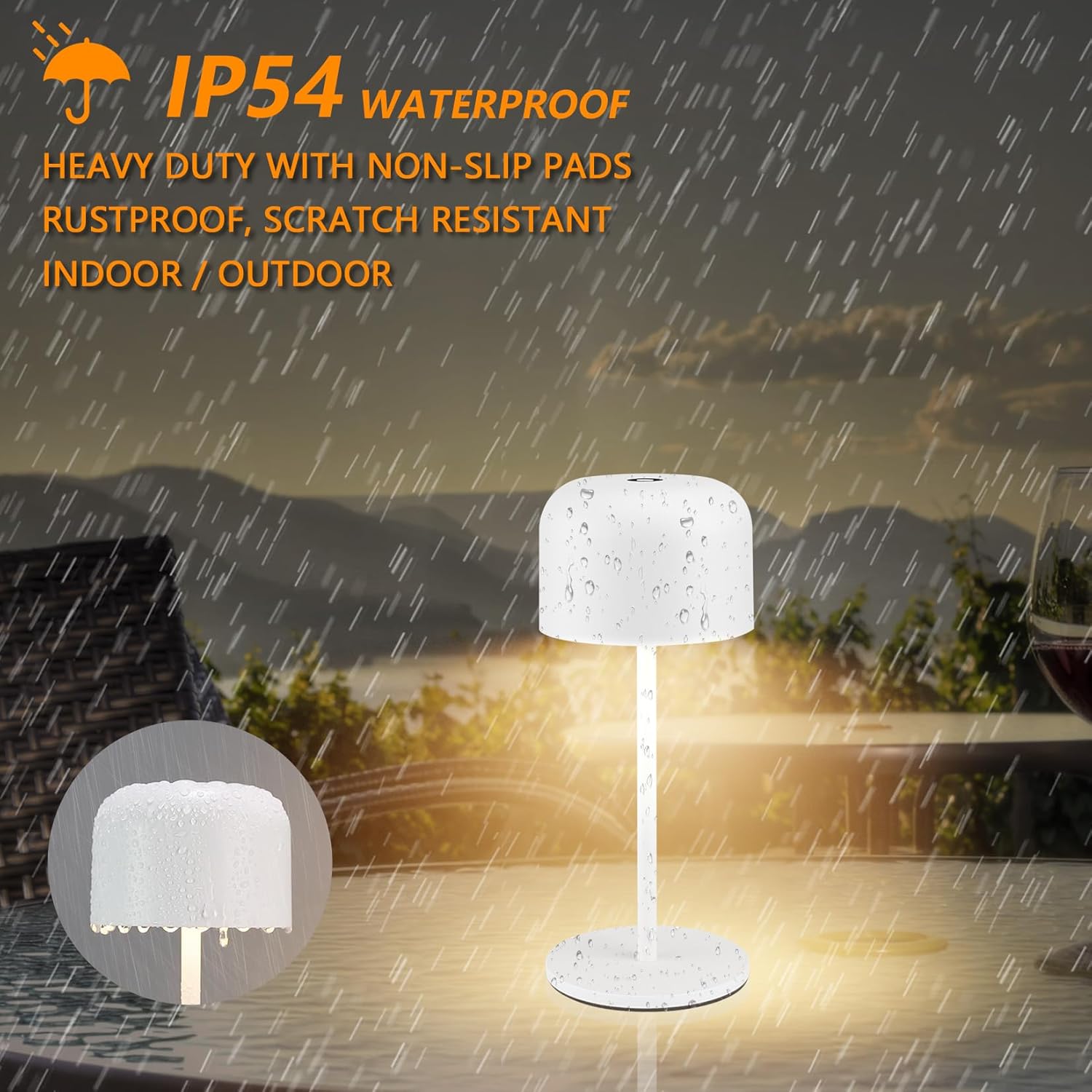 Klighten 2‑Pack Dimmable Wireless Table Lamp, Waterproof, USB‑C
