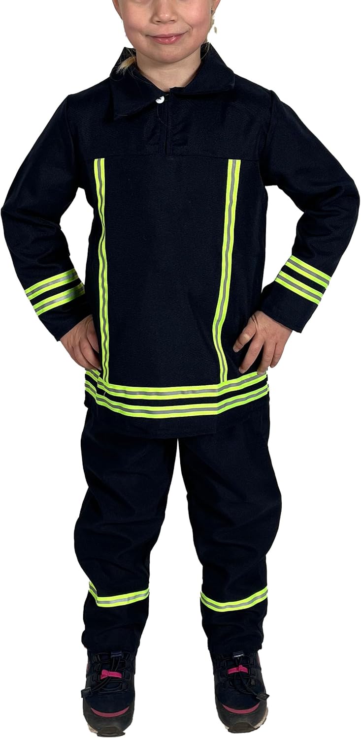 Foxxeo Kids Dark Blue Firefighter Costume Two‑Piece Set with Jacket & Pants