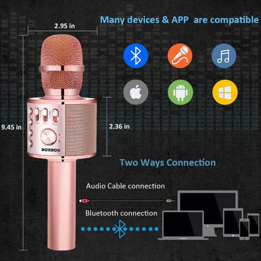 BONAOK Rose Gold Bluetooth Karaoke Microphone 3-in-1 Portable Speaker