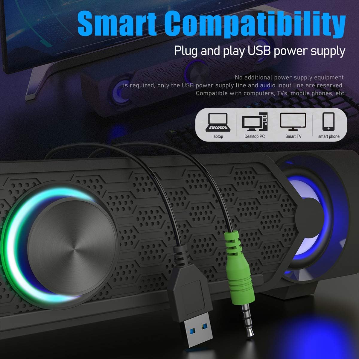 USB Powered PC Soundbar Gaming Speaker with LED Lighting
