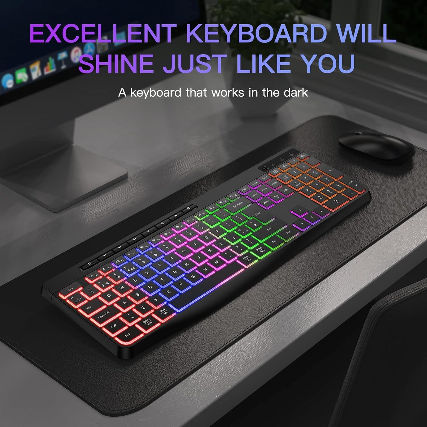TECURS Silent Wireless Gaming Keyboard with USB‑C Rechargeable Backlit Keys
