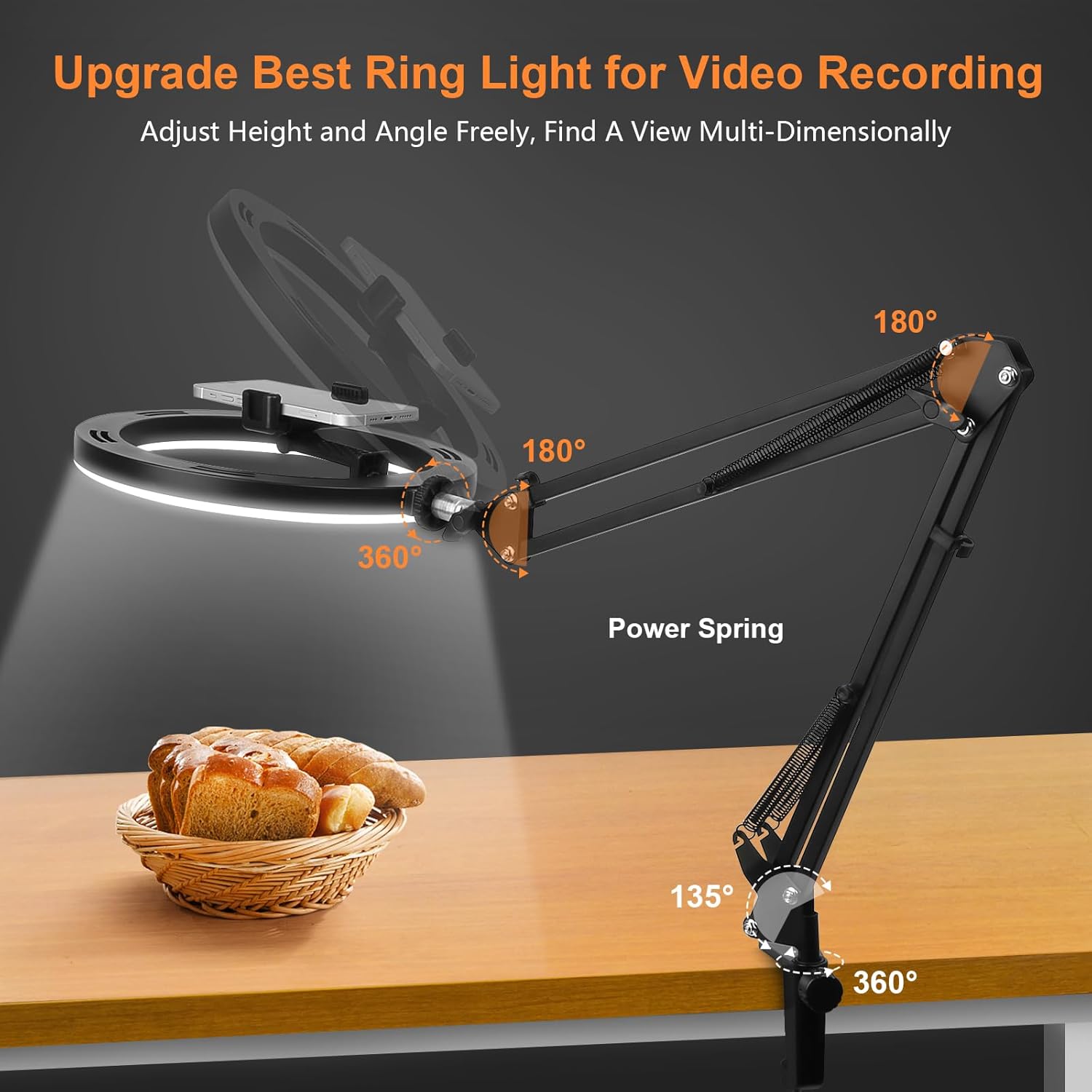 Evershop 10" Adjustable Overhead Ring Light with Tripod