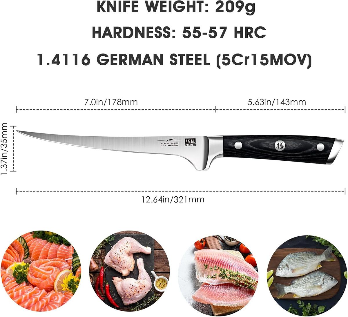 SHAN ZU Fish Filleting Knife 18cm