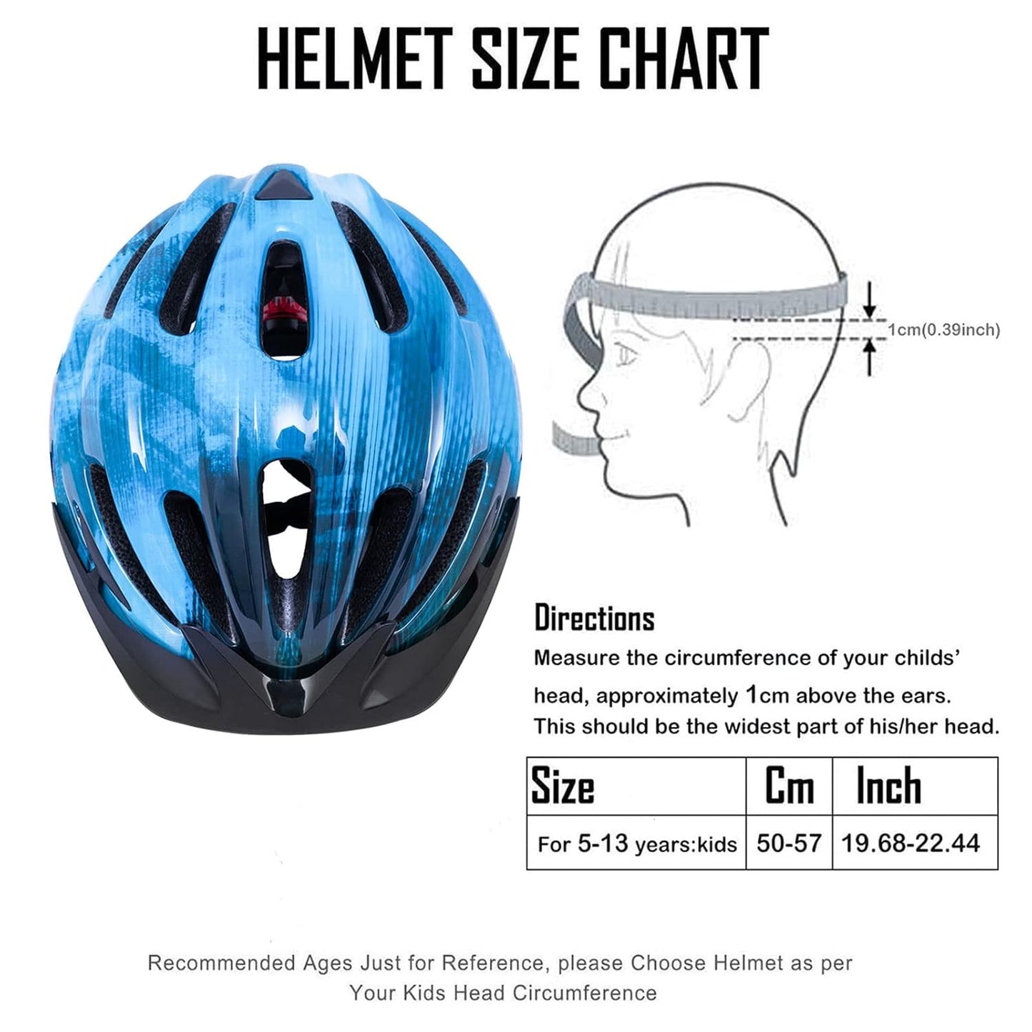 RHOKIC Kids Bike Helmet with LED Light, Adjustable Visor, 50‑57 cm