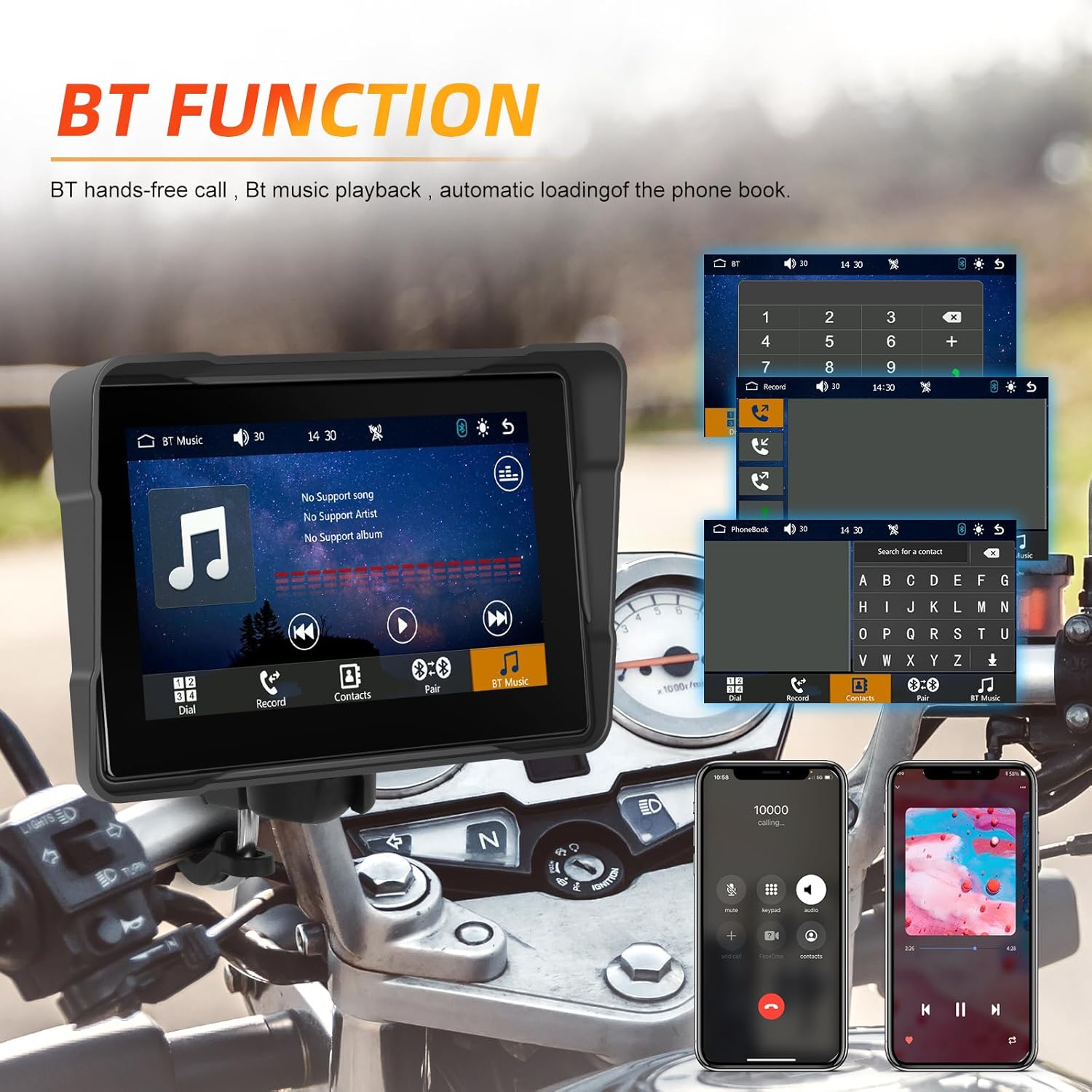 CAMECHO 5-inch Waterproof Wireless Motorcycle CarPlay Android Auto Touchscreen