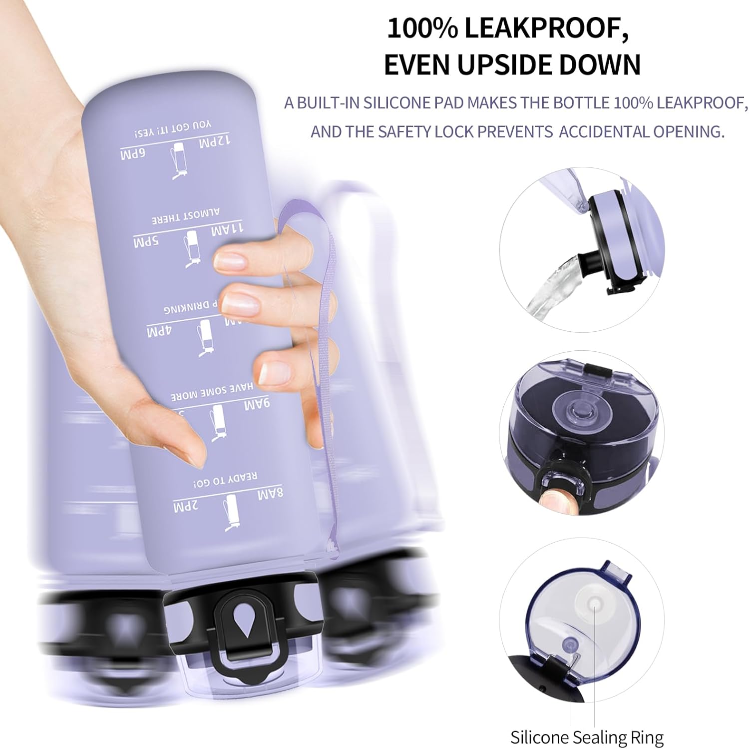 HoneyHolly 1.5L Leak-Proof Time-Marked Sports Water Bottle for Active