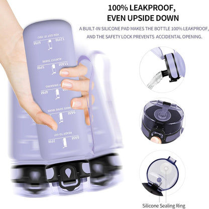 HoneyHolly 1.5L Leak-Proof Time-Marked Sports Water Bottle for Active