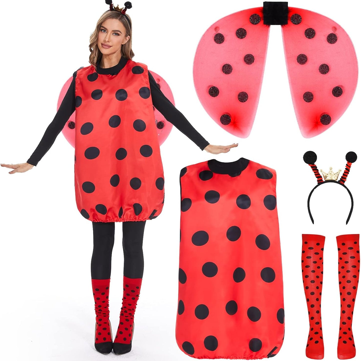 FORMIZON Red Ladybird Costume with Wings, Leg Sleeves & Headband – XL