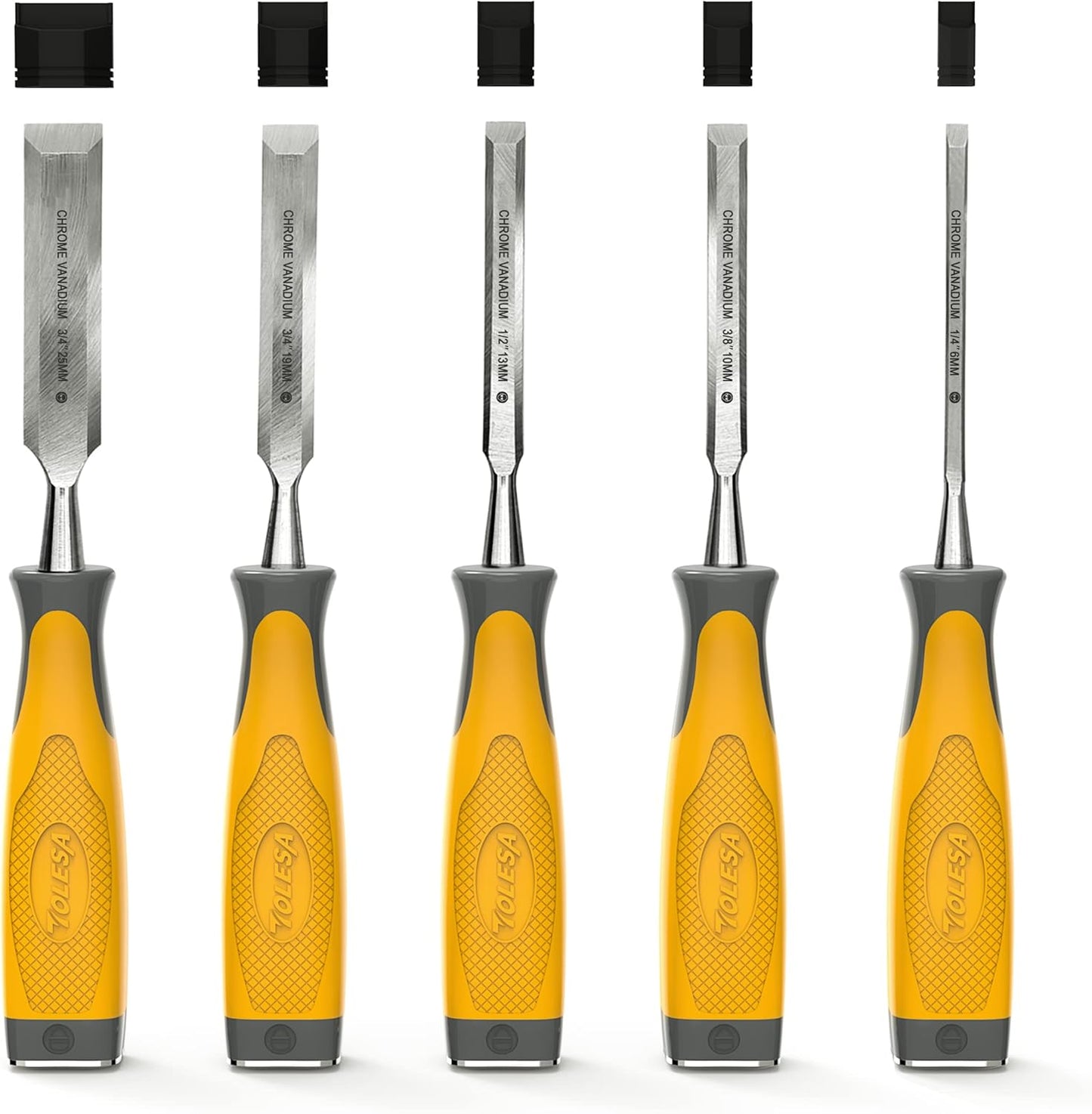 TOLESA 5-Piece Wood Chisel Set Cr-V Steel Soft Grip