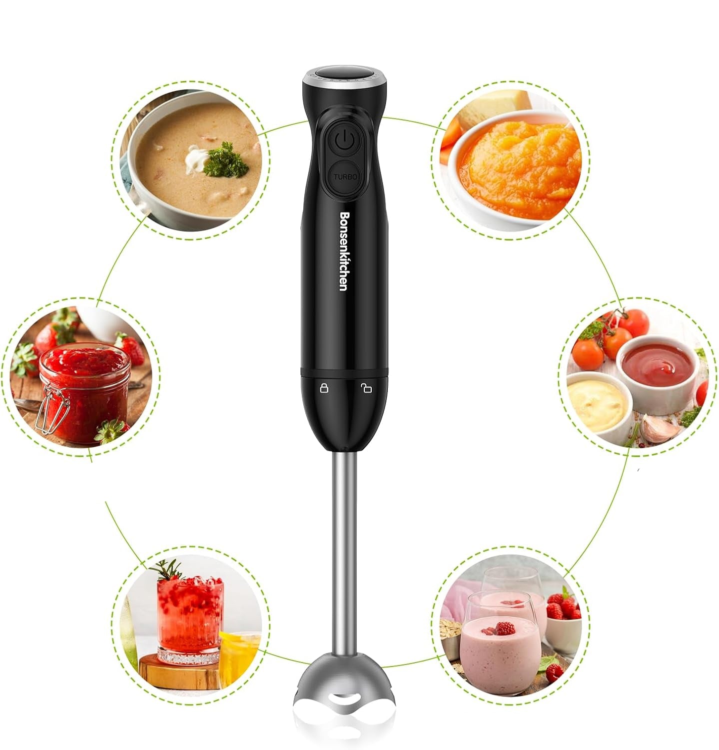 Powerful 1000W Stainless Steel Immersion Blender for Smoothies, Soups, Baby Food