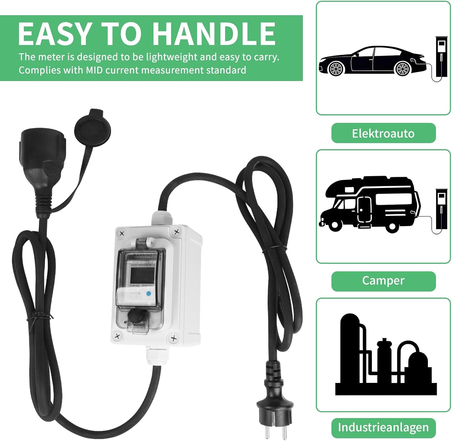 SWAWIS Mobile Digital Power Meter 230V IP67 Outdoor KWH Energy Monitor Socket