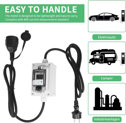SWAWIS Mobile Digital Power Meter 230V IP67 Outdoor KWH Energy Monitor Socket