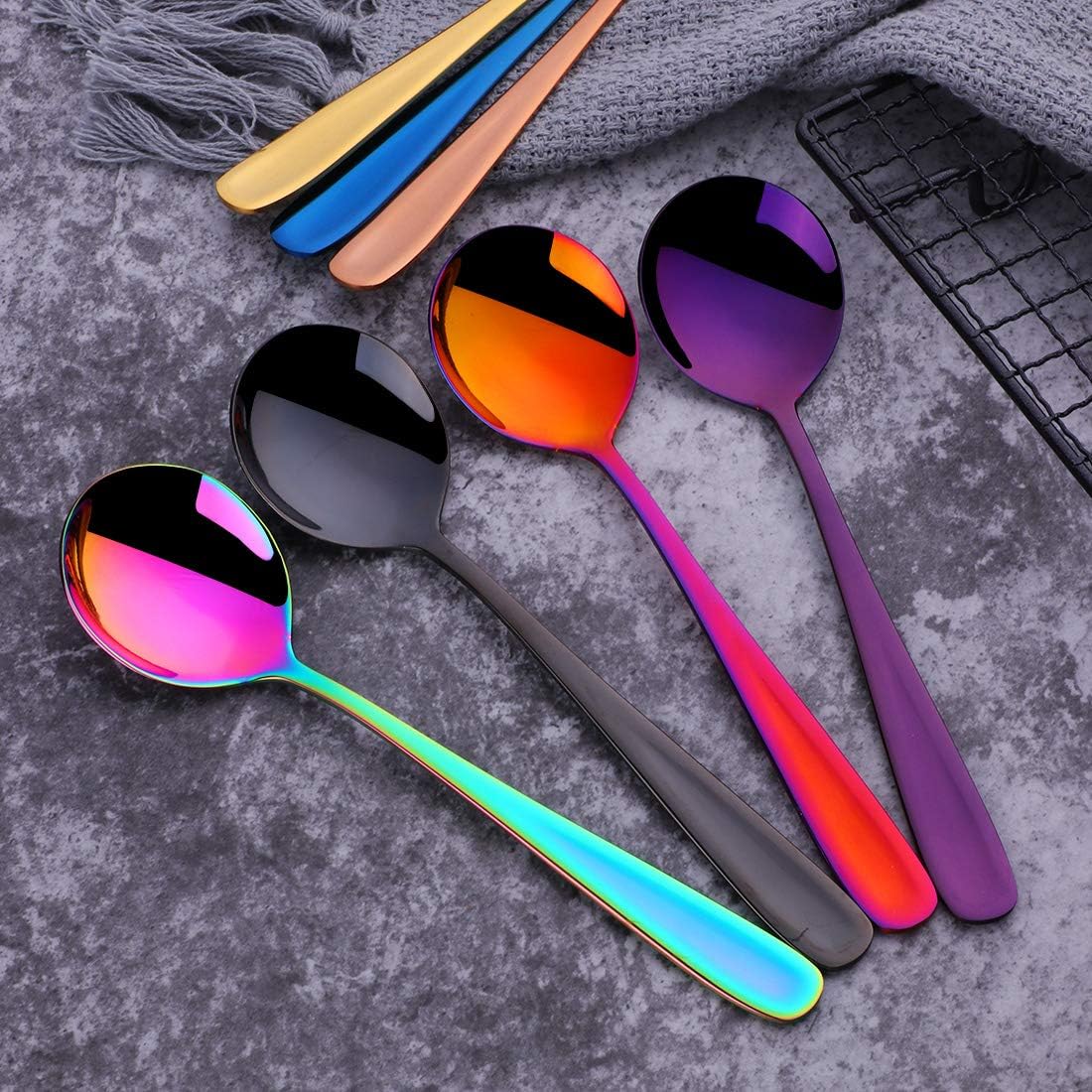 DOBUYOO 8-Piece Stainless Steel Soup Spoons 7-Inch Multicolor