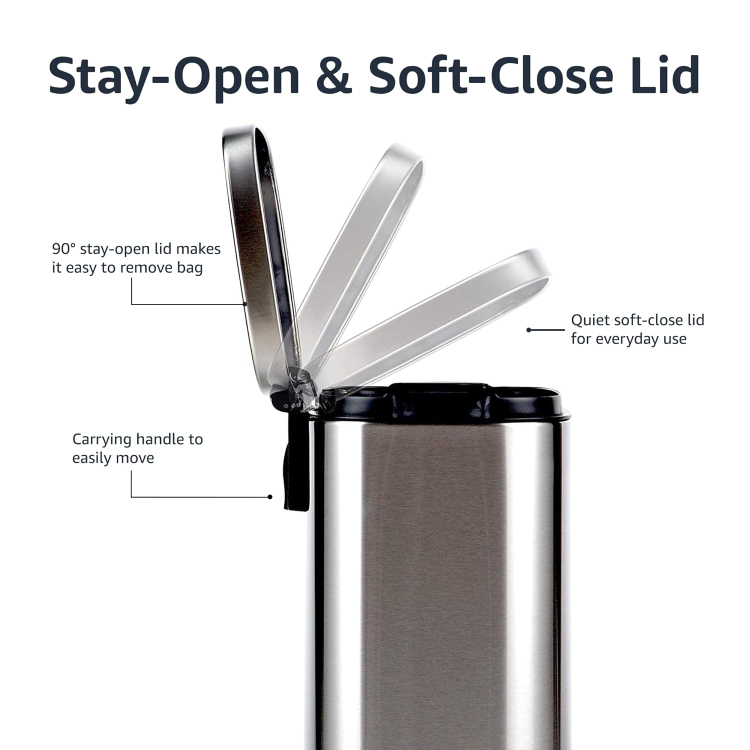 Amazon Basics Smudge‑Resistant 12L Rectangular Trash Can with Soft‑Close