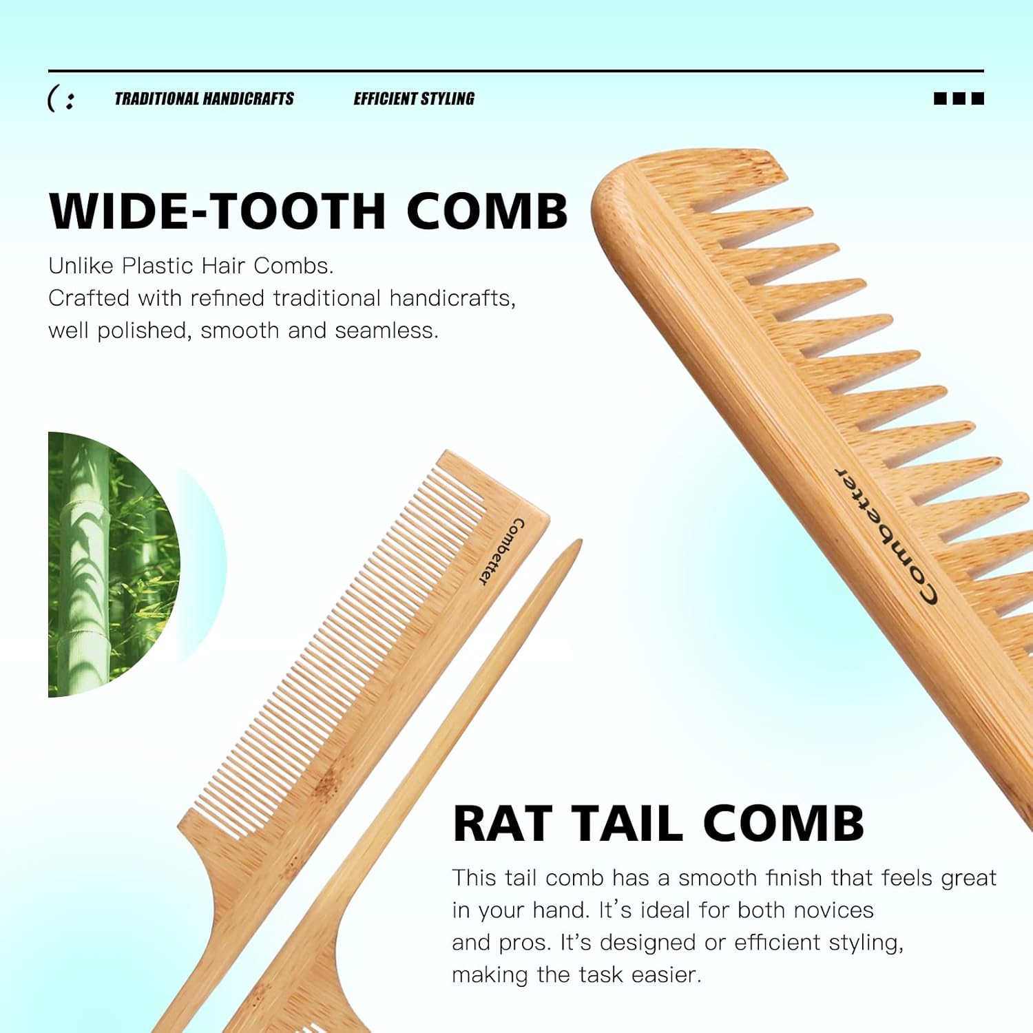 Eco Bamboo Hair Brush & Comb Set – 4 Piece