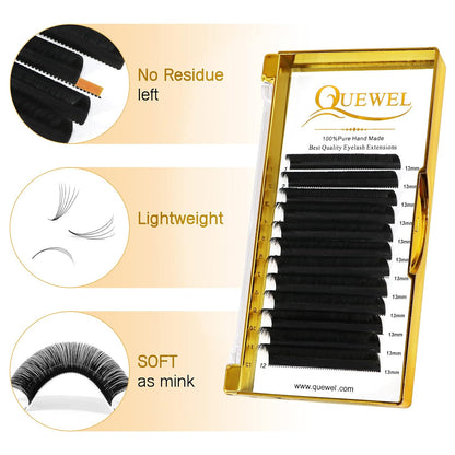 QUEWEL Easy Fan Volume Eyelash Extensions 13mm 0.03 C Curl Soft Lightweight Cruelty-Free
