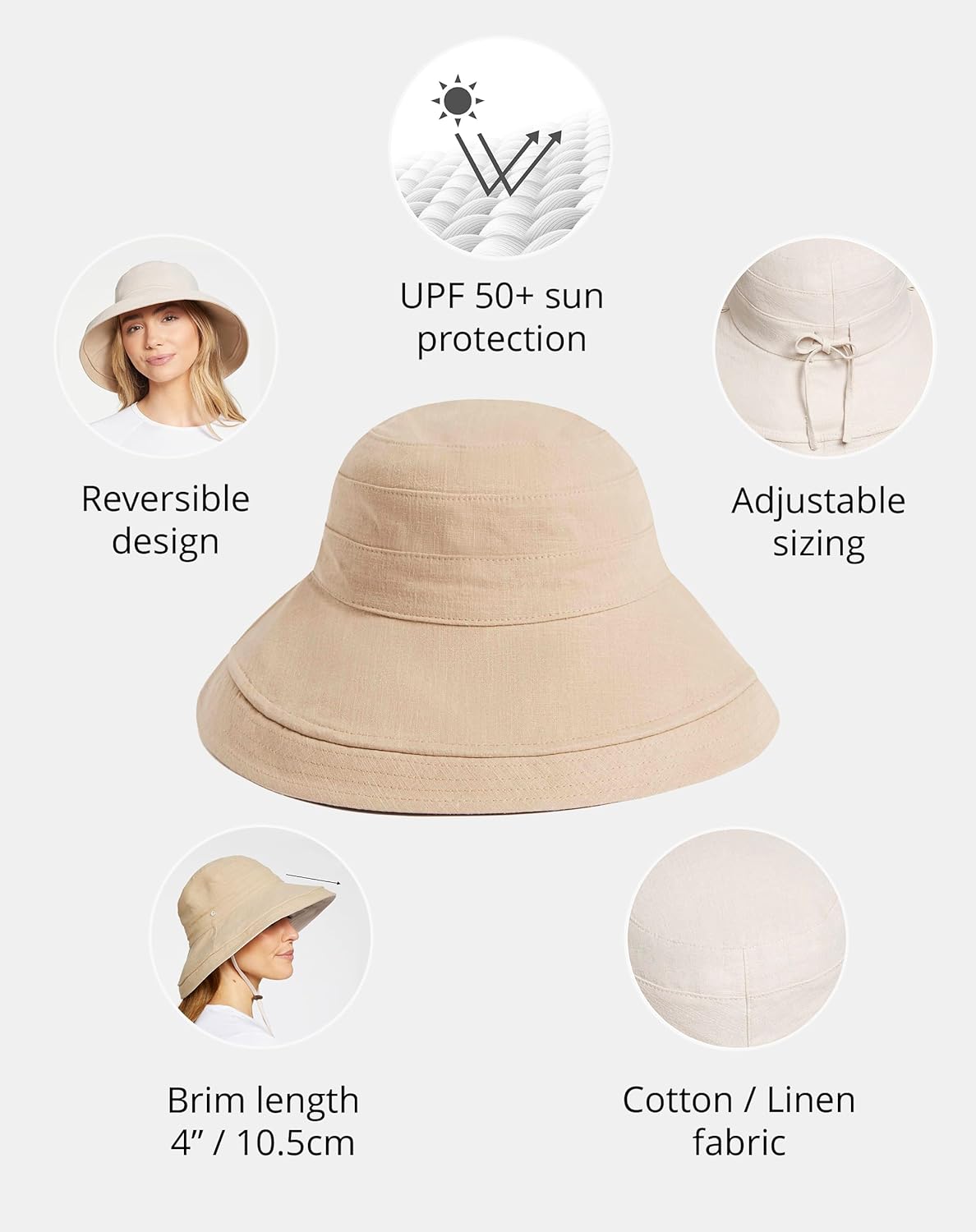 Solbari Women's Reversible Wide Brim Sun Hat with Adjustable Fit