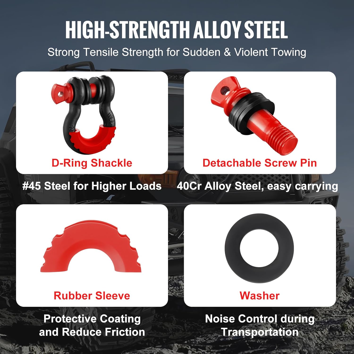 VEVOR 4.75 Ton D-Ring Alloy Steel Tow Shackles for ATV Trucks