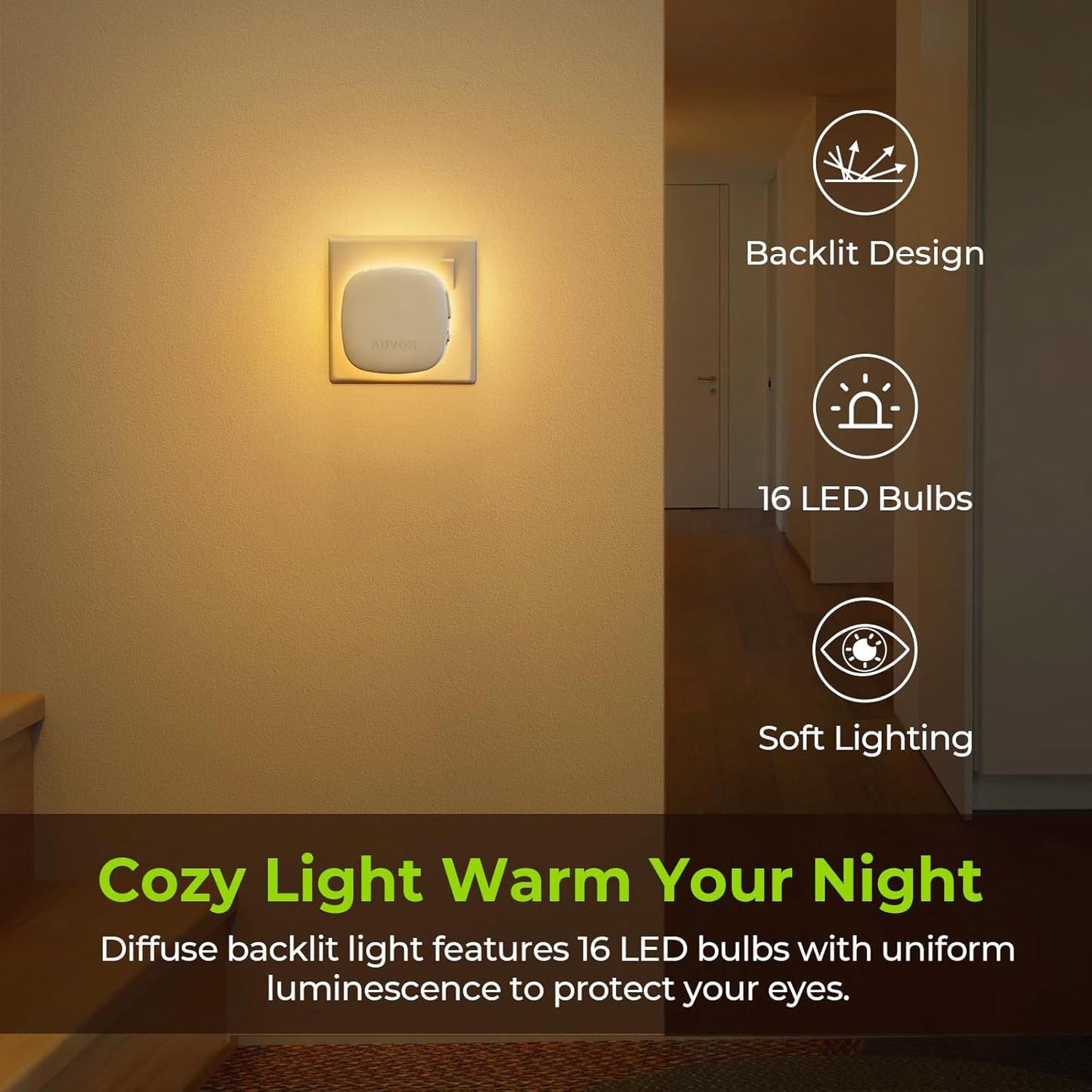 AUVON Adjustable Dimmable Night Light with Motion Sensor (2 Pack)