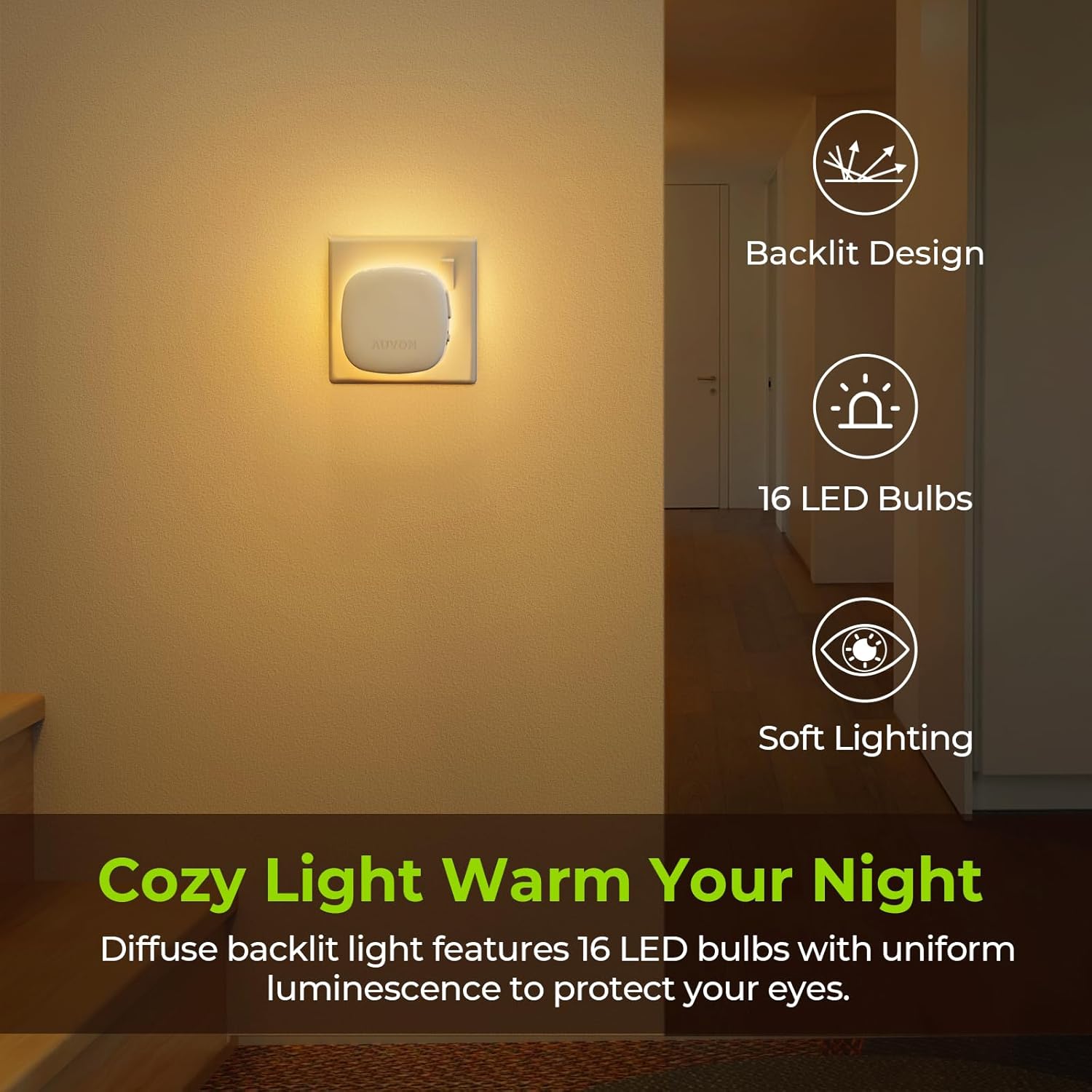 AUVON Adjustable Dimmable Night Light with Motion Sensor (2 Pack)