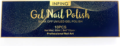 INPING 10-Color Red Black Glitter UV Gel Nail Polish Set