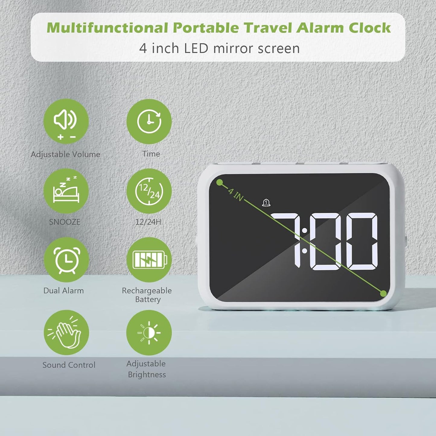 KeeKit Digital Alarm Clock 4in LED Display USB 2 Alarms 3 Brightness 3 Volume Levels
