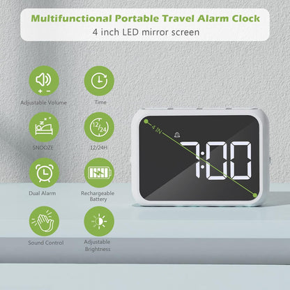 KeeKit Digital Alarm Clock 4in LED Display USB 2 Alarms 3 Brightness 3 Volume Levels