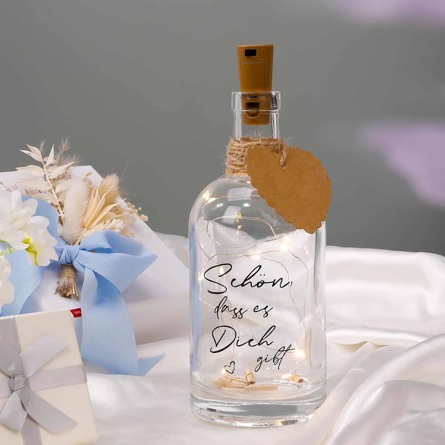 Personalised LED Bottle Light with Cork Stopper – Warm White Glow