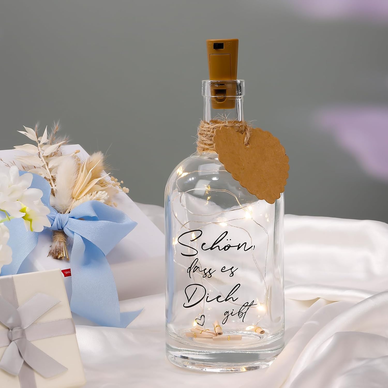 Personalised LED Bottle Light with Cork Stopper – Warm White Glow