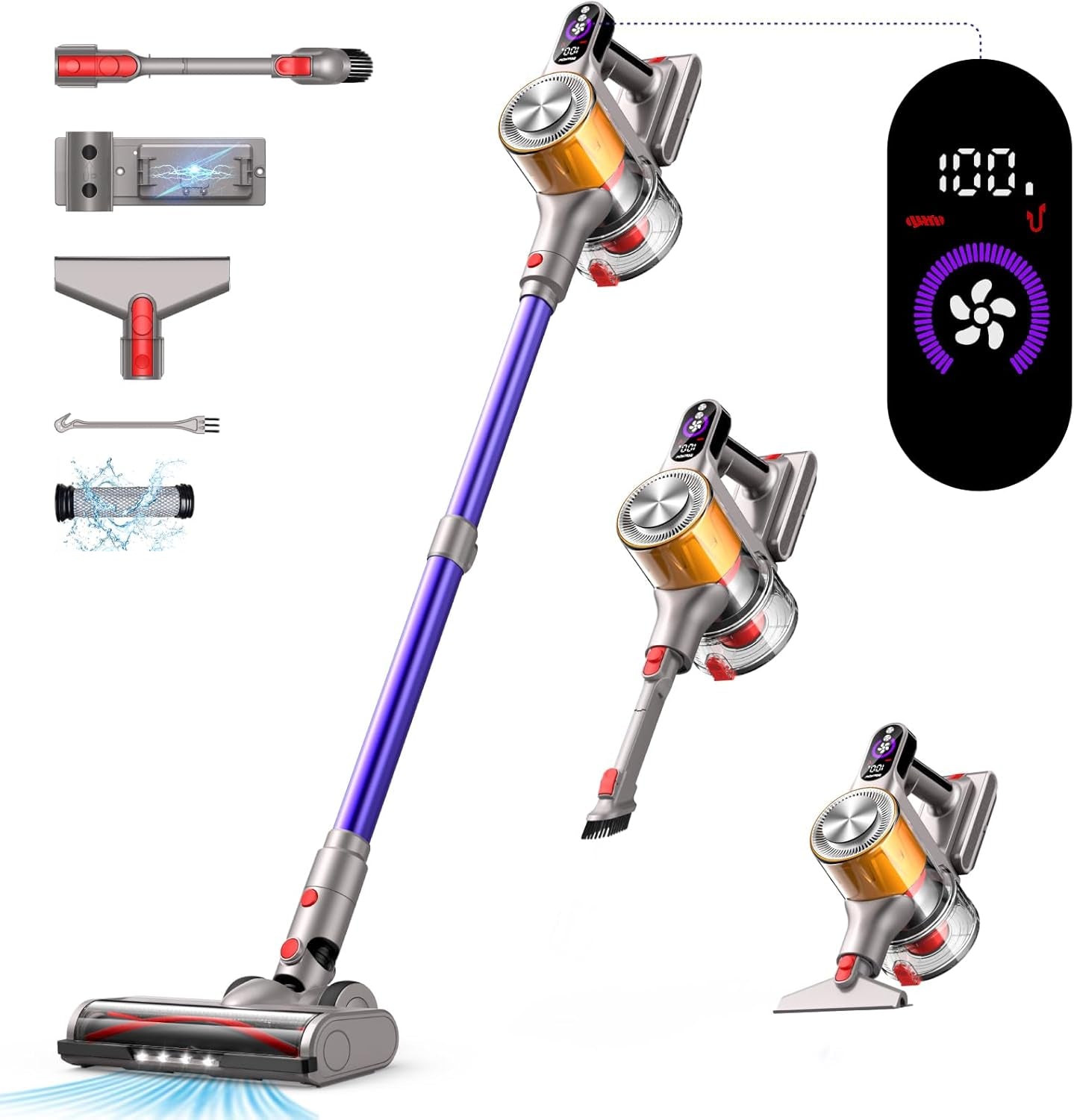 Roanow MarsVac V16 Cordless Vacuum Cleaner, 500W, 40KPa Suction, 60-Minute Runtime