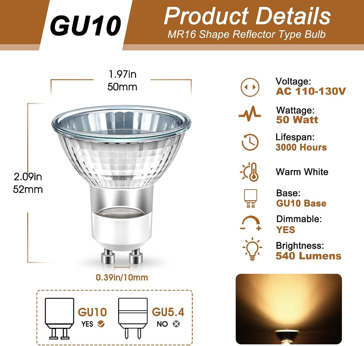Flaspar GU10 Halogen Bulbs 50W for Candle Warmer Lamp 2700K