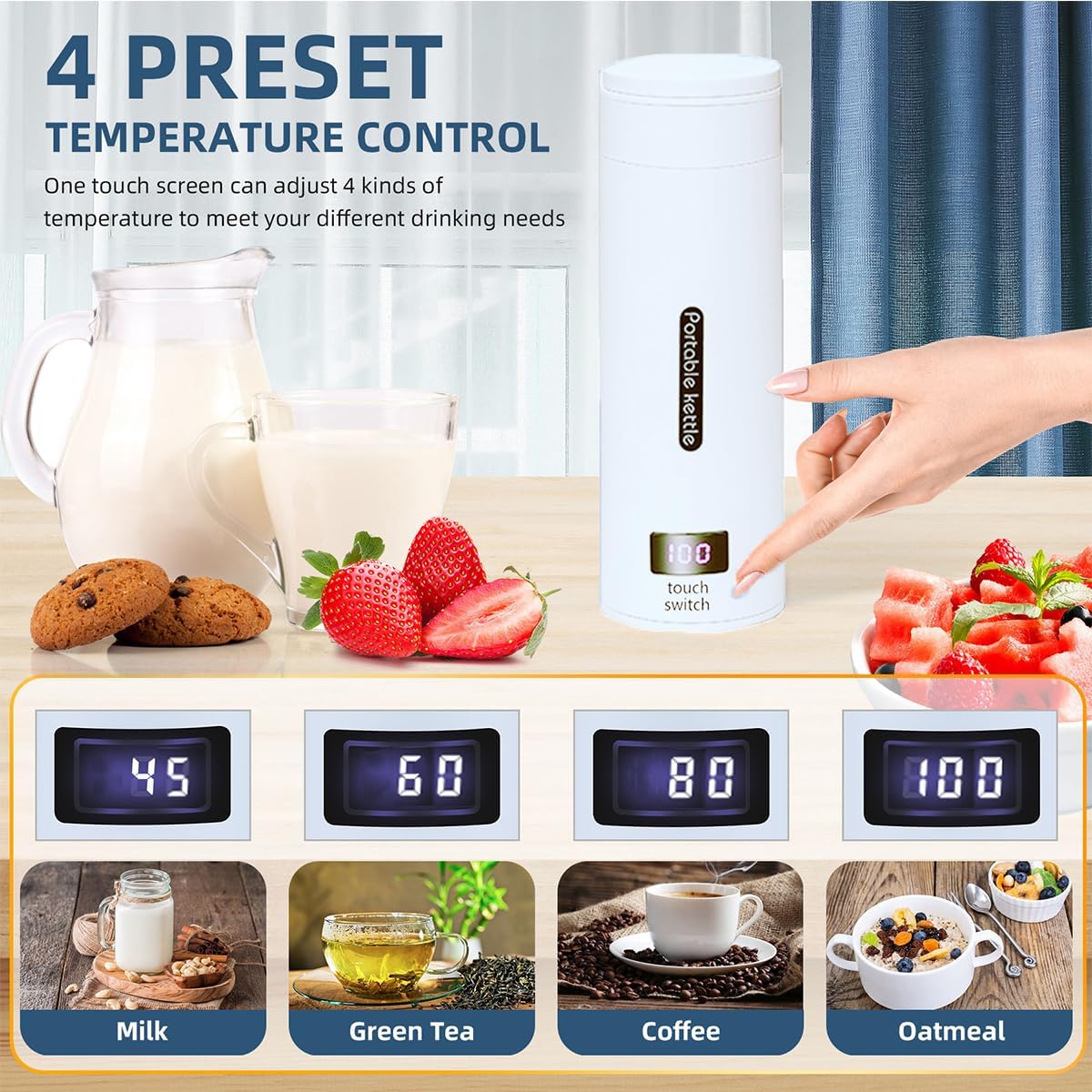 FUOBECIE Travel Electric Kettle 4-Temperature