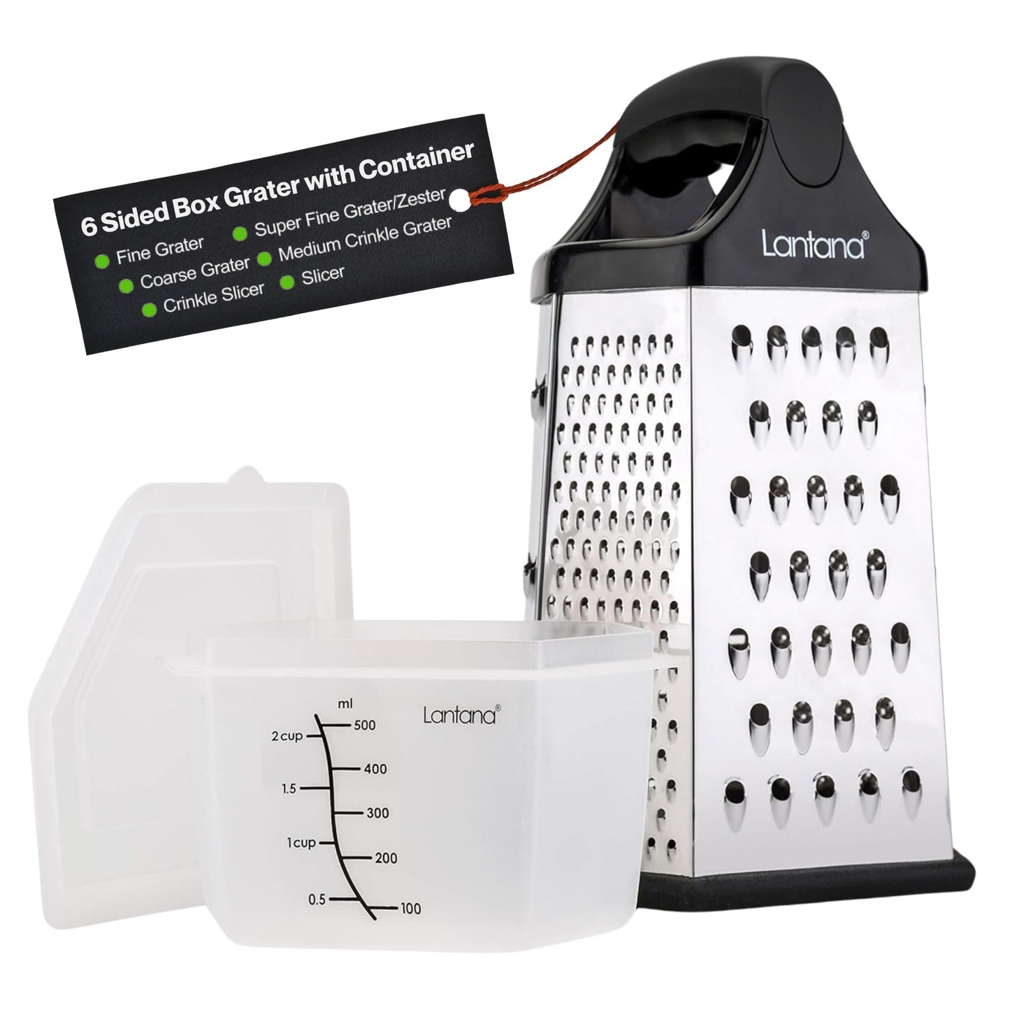 Lantana Cheese Grater Handheld Stainless Steel Box with Container