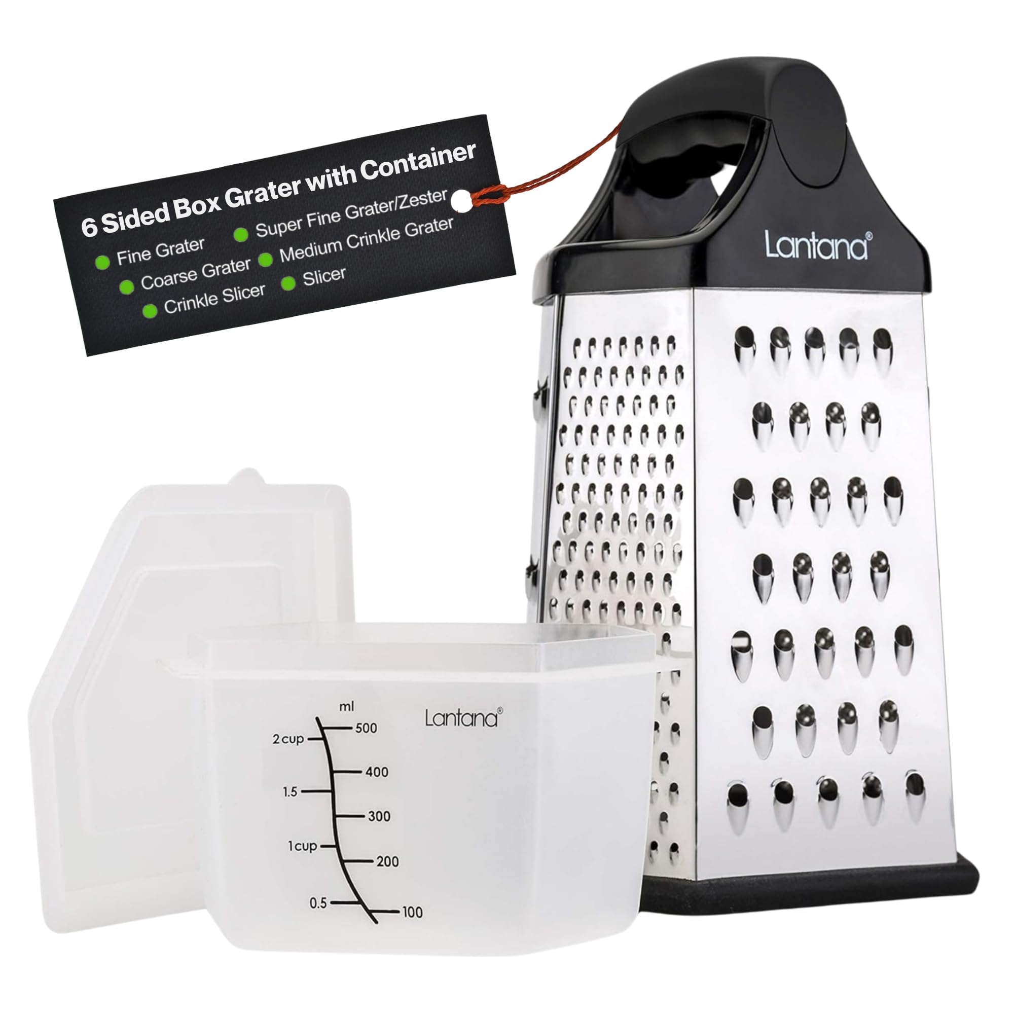 Lantana Cheese Grater Handheld Stainless Steel Box with Container