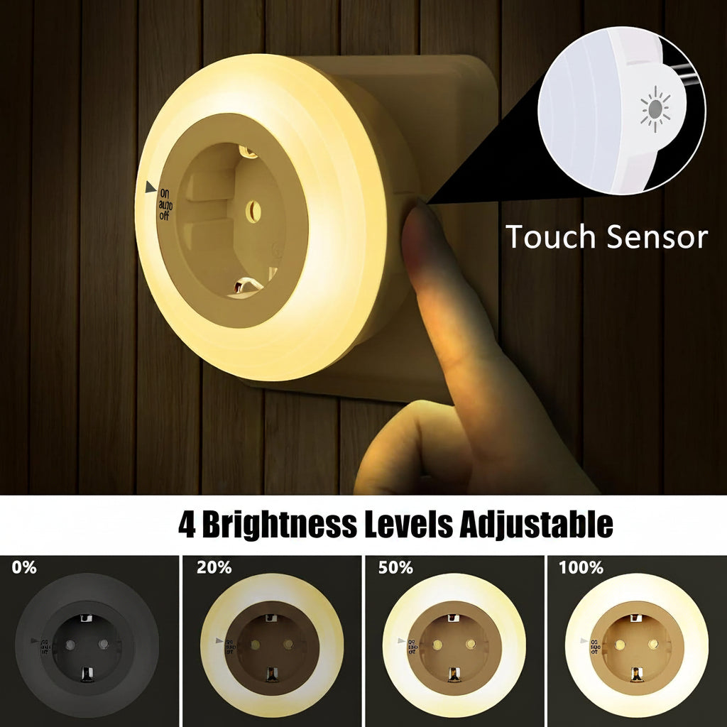 Emotionlite Night Light Socket with Twilight Sensor 4 Brightness Adjustable Warm White 2700 K
