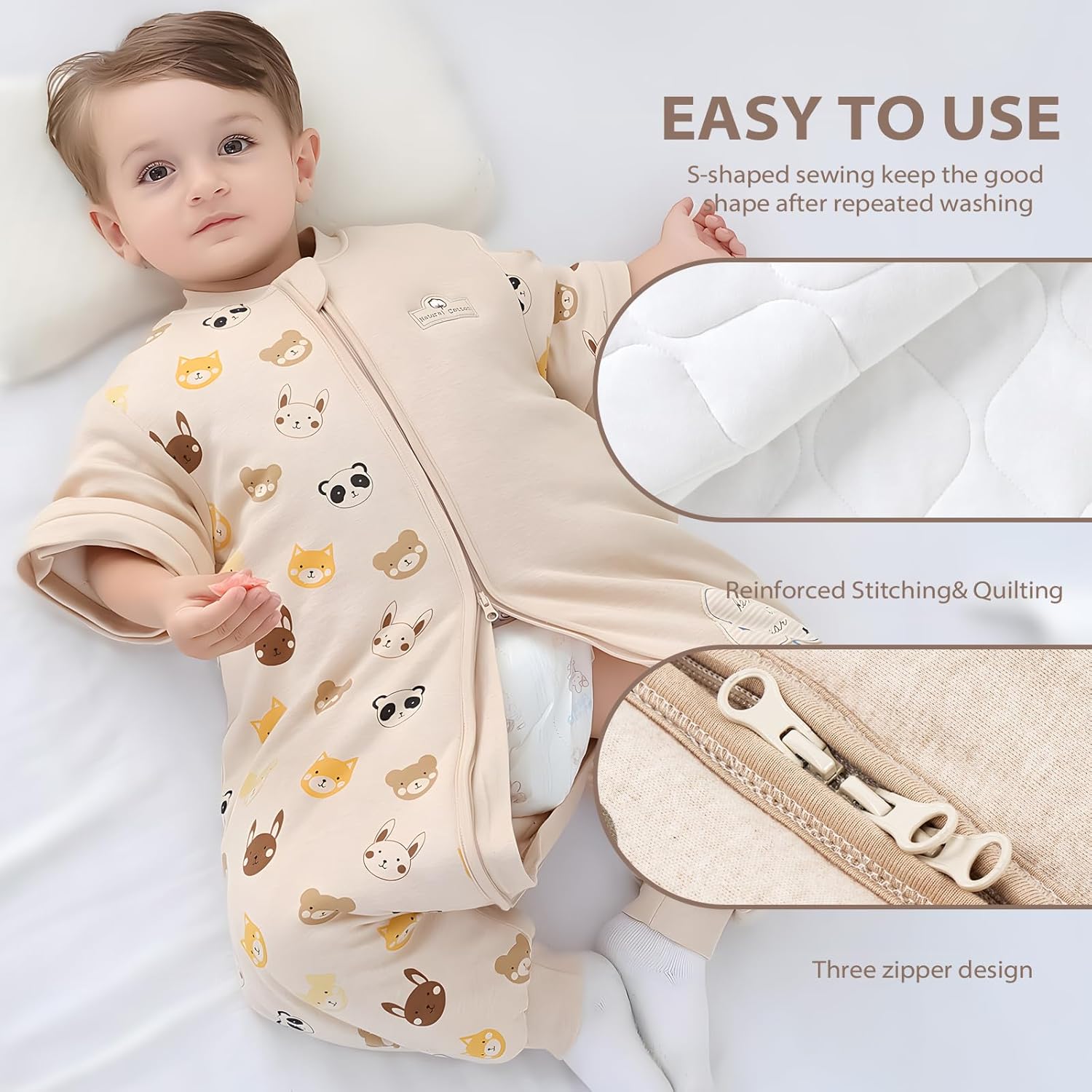 Cozy Bear-Themed Warm Lined Baby Sleeping Bag with Removable Sleeves