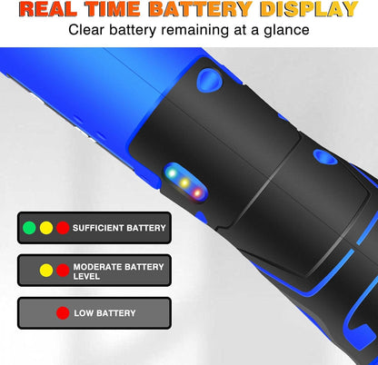 DayPlus 12V Battery Torque Wrench 3/8" Square Drive 40 Nm 2300 RPM 90° Right Angle 2 Batteries 7 Sockets