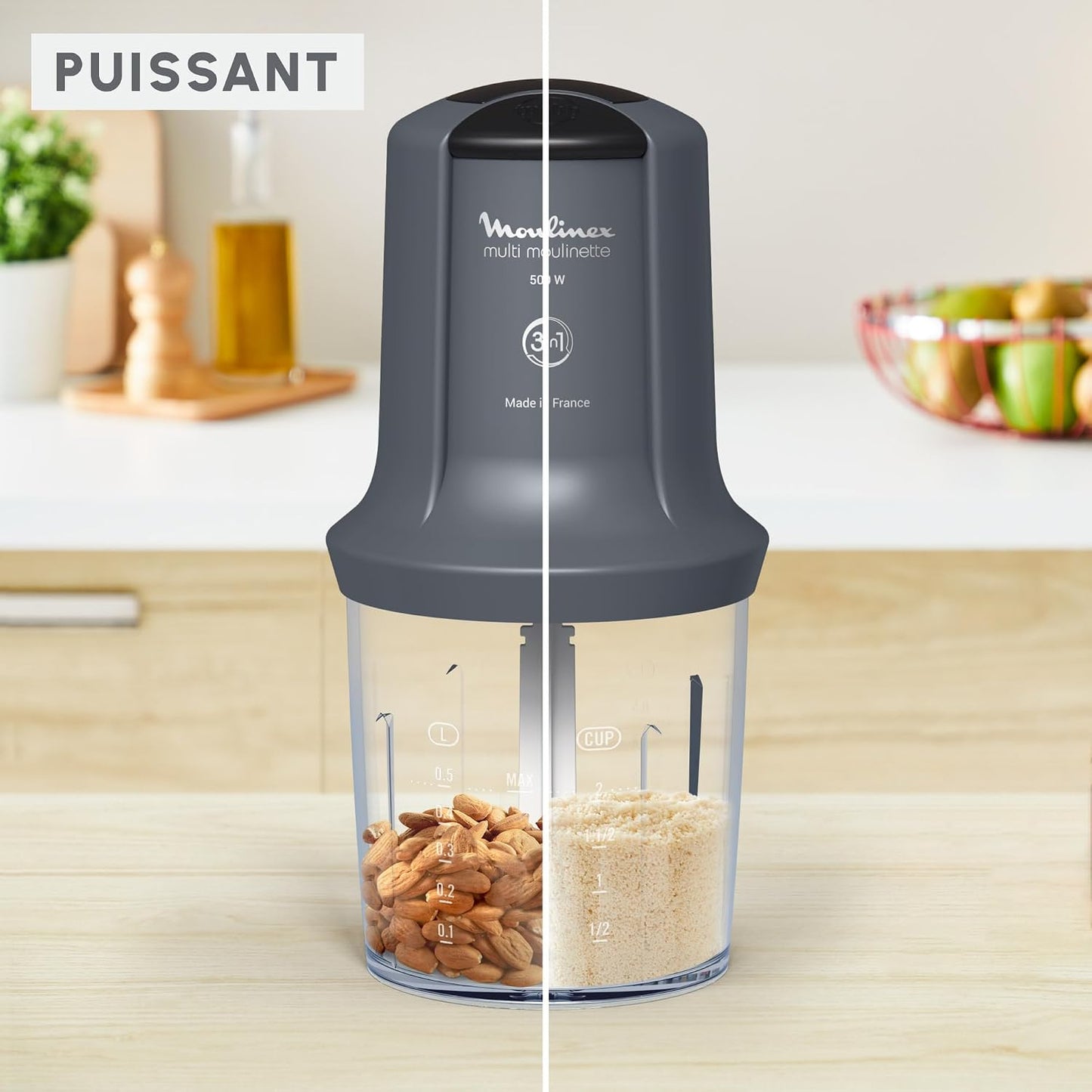 Moulinex Multi Moulinette Electric Chopper 500W 500ml 2 Speed Grey AT711B10
