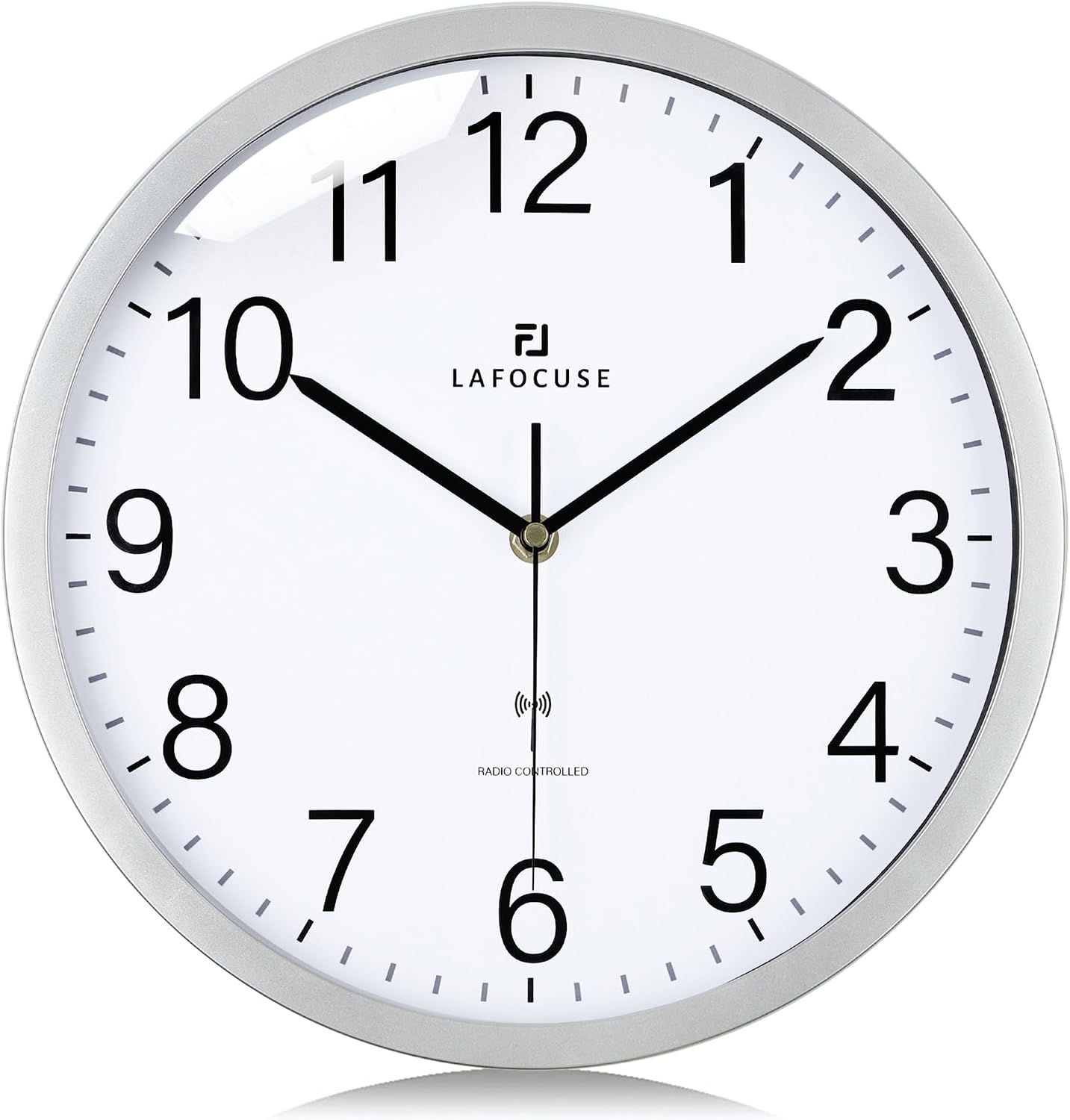 Lafocuse 30 cm Radio-Controlled Wall Clock Silent No Ticking Silver