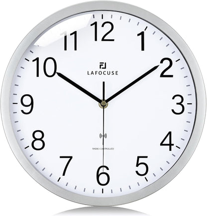 Lafocuse 30 cm Radio-Controlled Wall Clock Silent No Ticking Silver