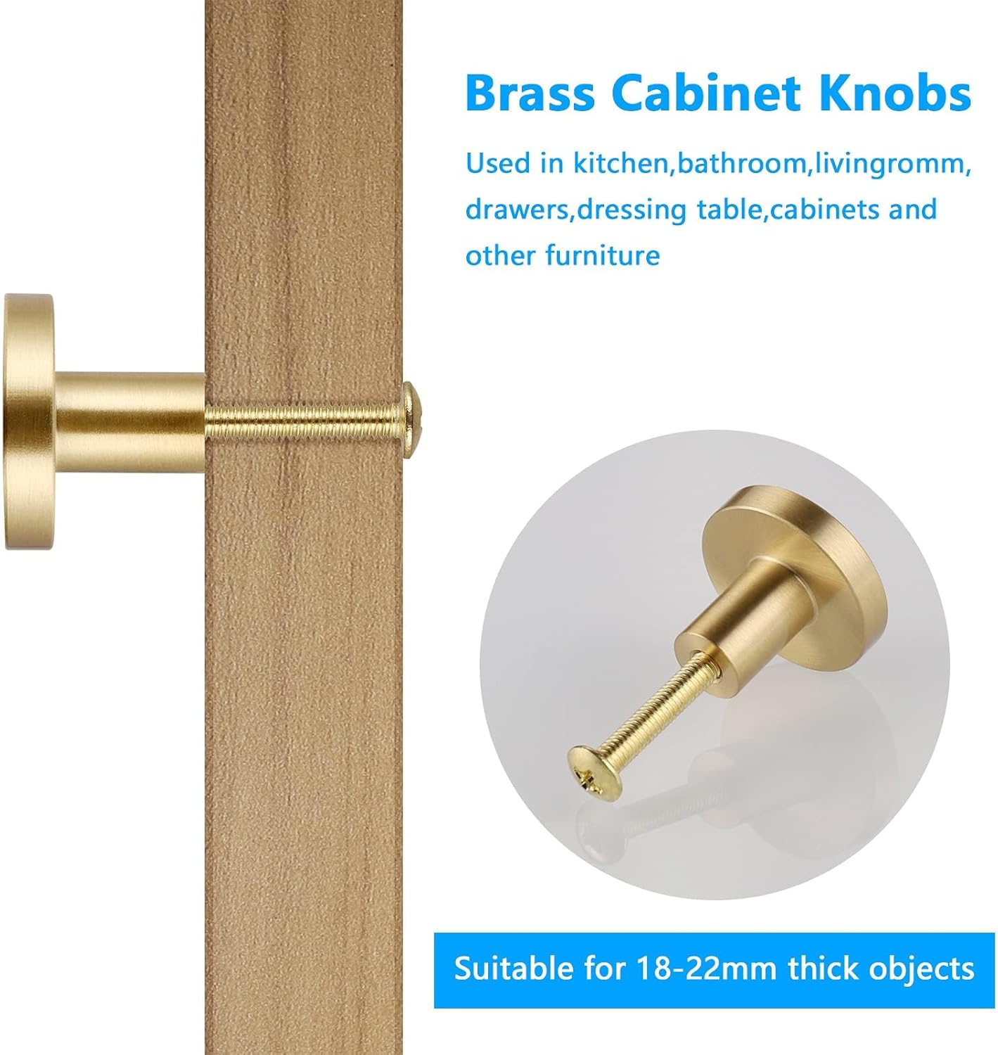 JIZZU 6‑Piece Solid Brass Gold Drawer Knobs – Premium 20 mm × 25 mm Cabinet Handles
