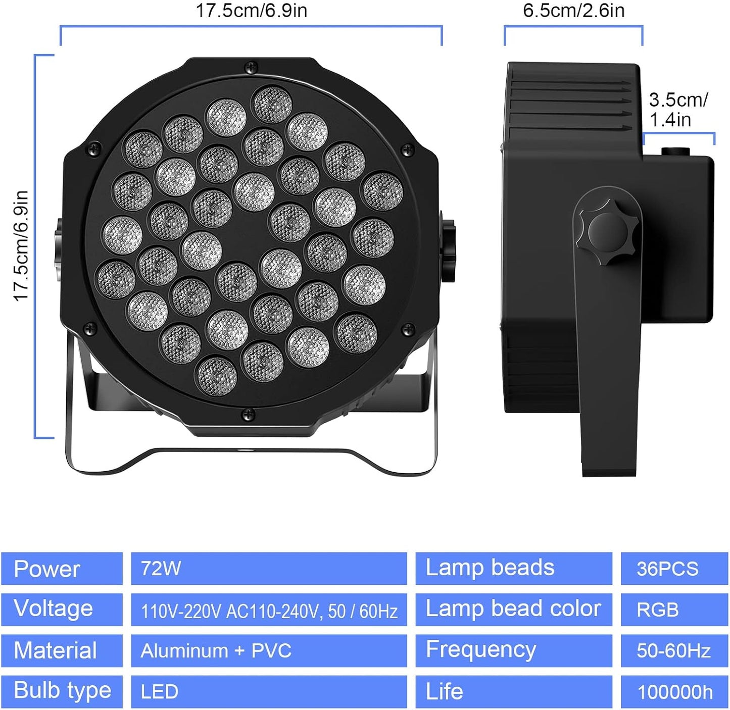 U`King HD-1082 RGB 36 LED Stage Light with Remote Control 72W
