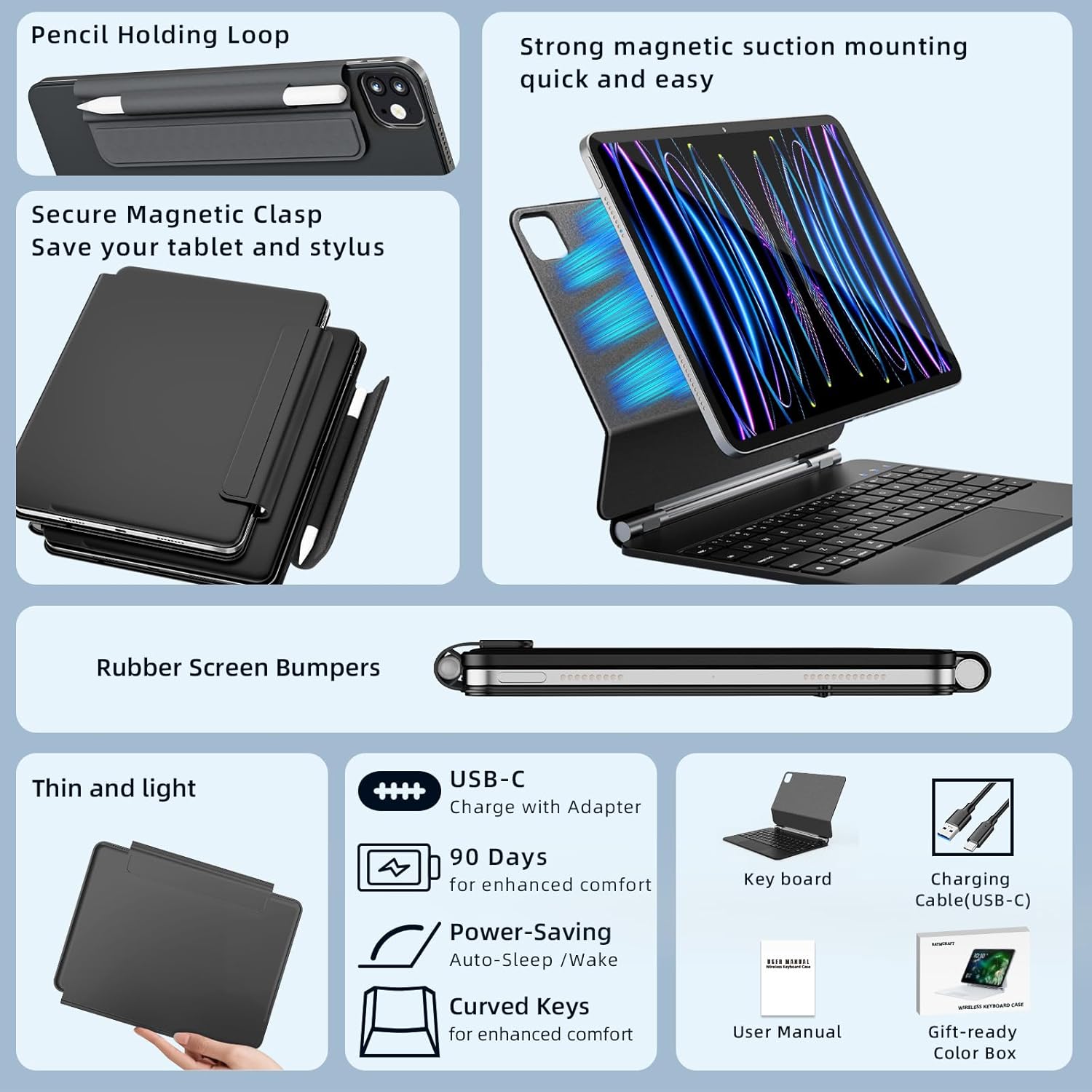 RAYMCRAFT 11‑inch iPad Air/Pro Magic Keyboard with Backlit Keys