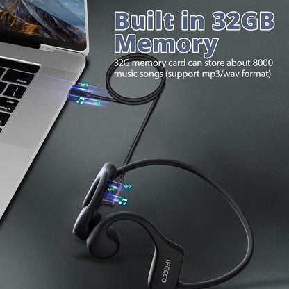 IFECCO IF-Bone X5 Bone Conduction Headphones Bluetooth 5.3 IP68 Waterproof 32GB MP3 Black
